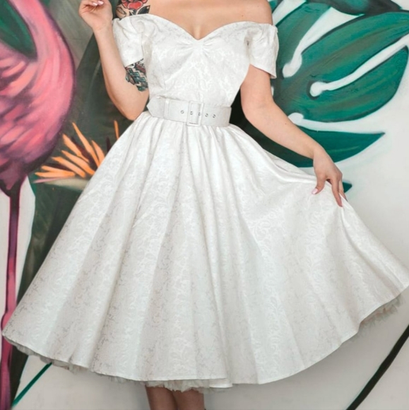 Dresses & Skirts - British Retro Made in London. Dee Dee Dress, Ivory Jacquard Satin. U.S. 6